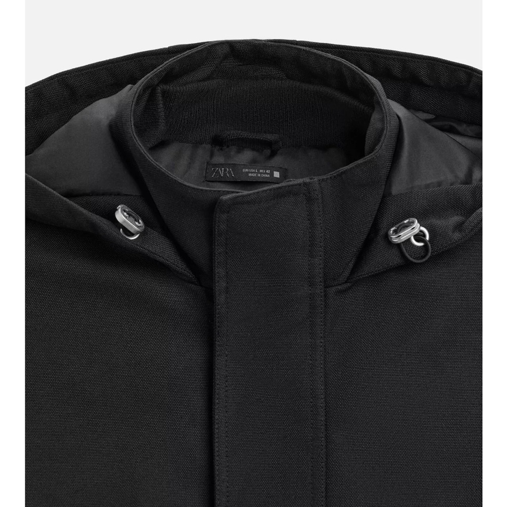 Zara New Men’s Padded Hooded Parka Black Sz Large - Picture 7 of 14